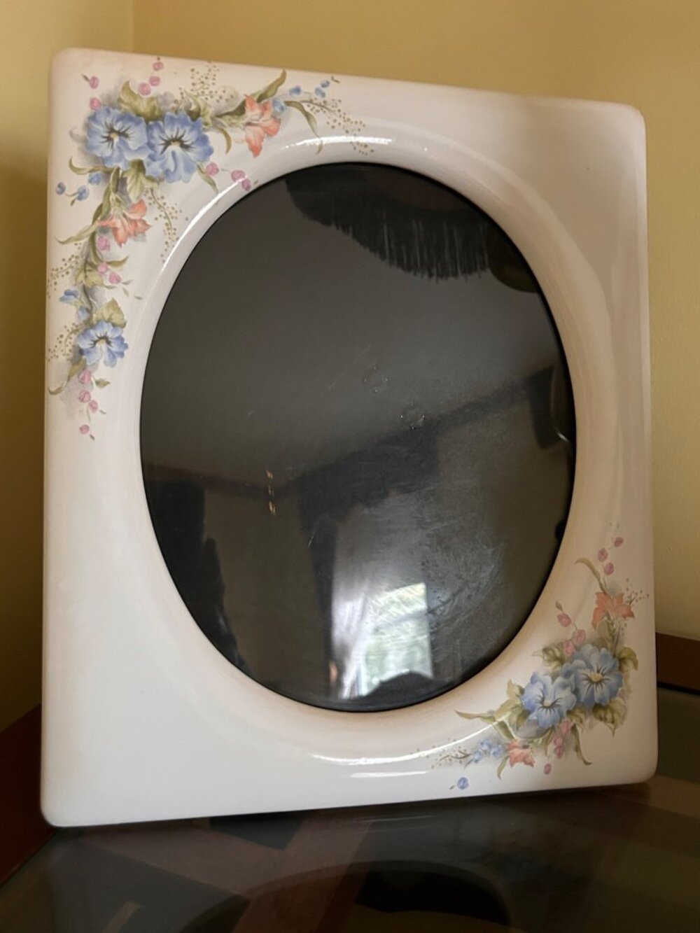 Large Porcelain Picture Frame With Flowers , 9.5” X 7.75”
